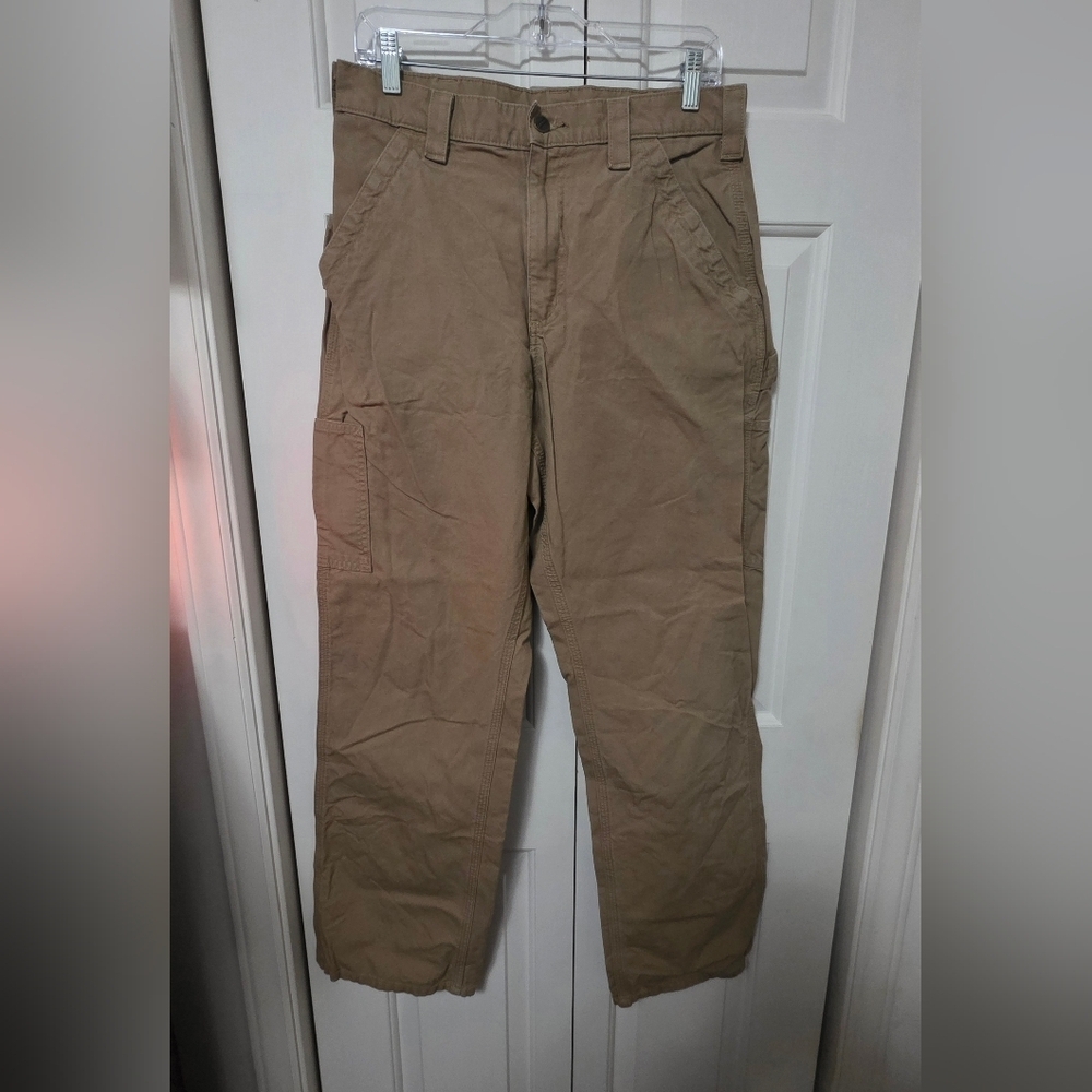Carhartt Carpenter Dungaree Khaki Brown Workwear Pants Size 32/32 - Picture 1 of 9